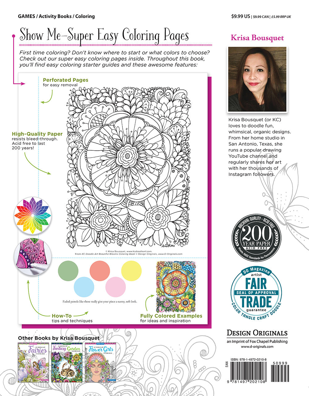 KC Doodle Art Beautiful Blooms Coloring Book
