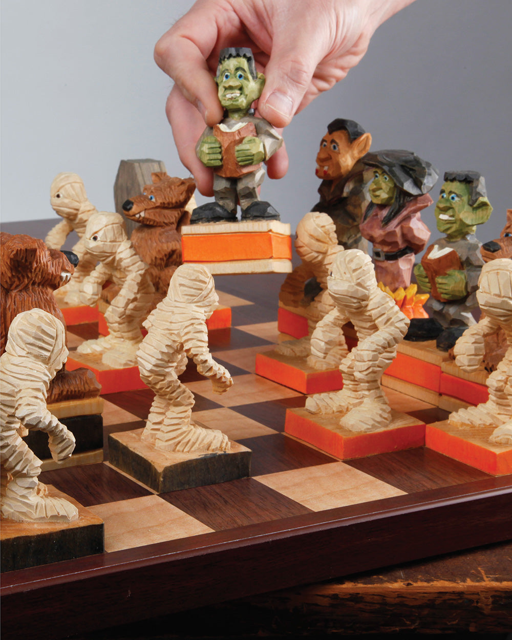 Woodcarving a Halloween Chess Set