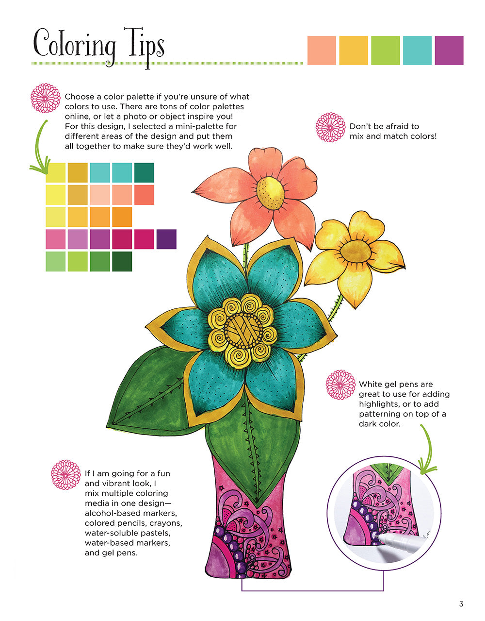 KC Doodle Art Flower Girls Coloring Book
